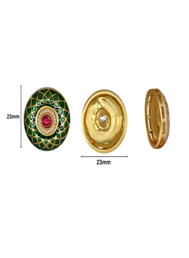 Satra Traders Meenakari Kundan Beads Handcrafted Enamel Beads for Jewelry Making,DIY Crafts & Decorative Gold-Plated Beads for Necklaces, Bracelets | Size : 22mm | 6pcs | C-602 | Dark Green - Image 2
